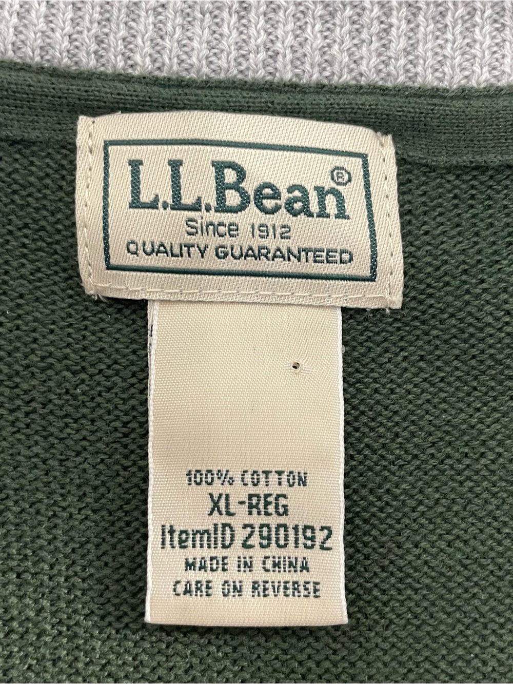 LL Bean Cardigan Sweater Mens Sz XL Reg Full Zip Mock Neck 100% Cotton Ribbed - Picture 7 of 11